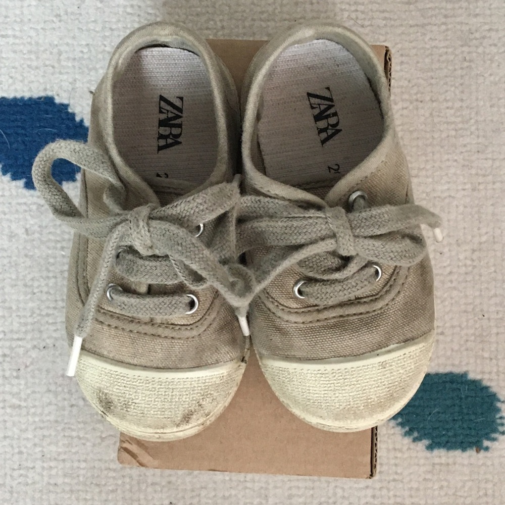🇪🇸 ZARA BABY 4.5T Lace Up Green Khaki Canvas Shoes Unisex Toddler - Picture 7 of 12